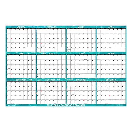 2024 SwiftGlimpse Designer Series Wet/Dry-Erase Laminated Yearly Wall Calendar, 36" x 24", Cool Water