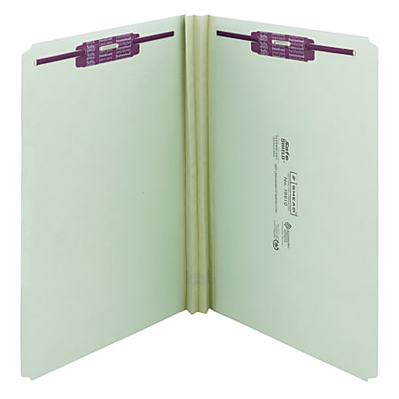 Smead® Pressboard Fastener Folders With SafeSHIELD® Coated Fasteners, 2" Expansion, Legal Size, Gray/Green, Box Of 25