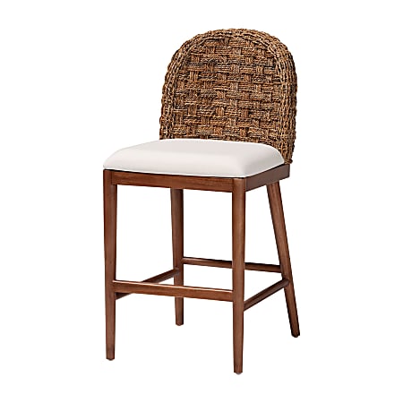 bali & pari Denver Modern Bohemian Finished Acacia Wood/Seagrass Counter-Height Stools With Backs, White/Walnut Brown, Set Of 2 Stools