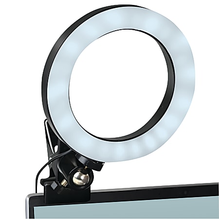 Realspace 6 LED Ring Light With Clip On Monitor Mount Or Tripod Stand  Adjustable 9 58 H Black - Office Depot