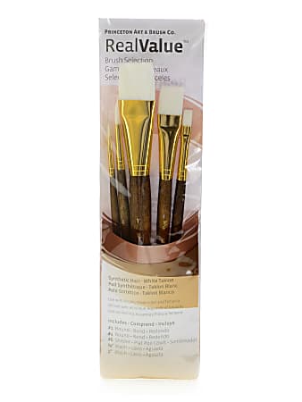 Princeton Real Value Series 9144 Brush Set, Assorted Sizes, Synthetic, Brown, Set Of 5