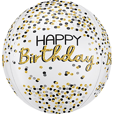 Amscan Birthday Foil Balloon, Circle, 16", Orbz Black/Silver/Gold