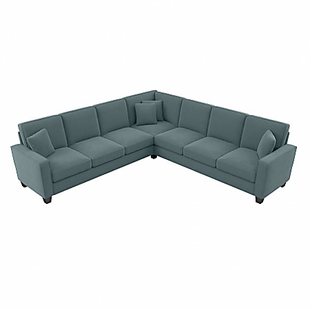 Bush® Furniture Stockton 111"W L-Shaped Sectional Couch, Turkish Blue Herringbone, Standard Delivery