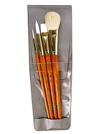 Princeton Real Value Series 9000 Brush Set 9151, Assorted Bristles, Synthetic, Orange, Set Of 4