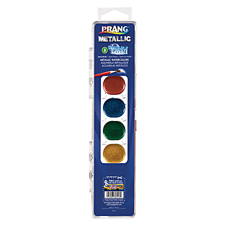 Prang® Washable Watercolor Set with Brush, Semi-Moist Metallic, Set Of 8 Colors