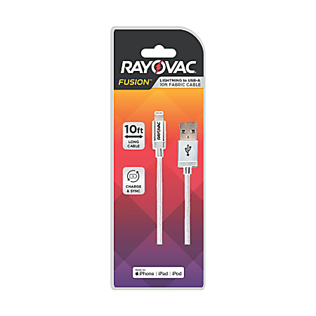 Rayovac Lightning To USB-A Cable, 10&#x27;, Assorted Colors,