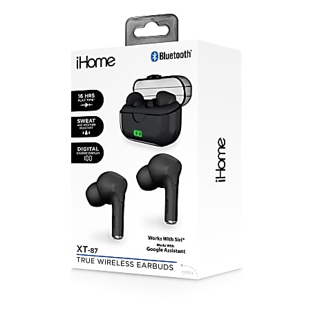 Bytech iHome XT-87 True Wireless Bluetooth In-Ear Earbuds, Black, HMAUBE232BK