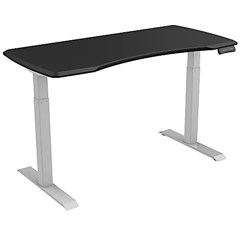 Loctek 55"W Height-Adjustable Desk, Silver/Black