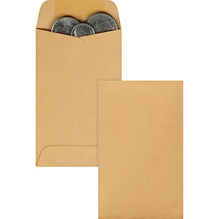 Quality Park Kraft Coin Envelopes - Coin - #3 - 2 1/2" Width x 4 1/4" Length - 20 lb - Gummed - 500 / Box - Brown Kraft