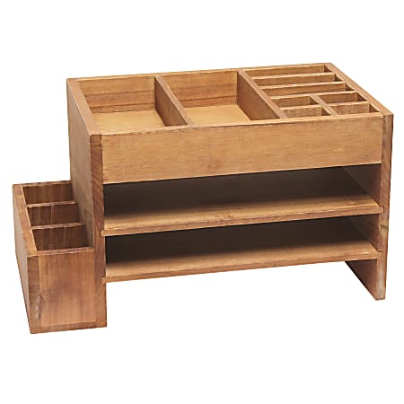 Elegant Designs Home Office Tiered Desk Organizer With Storage Cubbies And Letter Tray, 8-1/2"H x 15-1/2"W x 9"D, Natural Wood