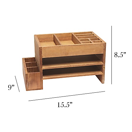 Elegant Designs Home Office Tiered Desk Organizer with Storage Cubbies and Letter Tray Natural Wood
