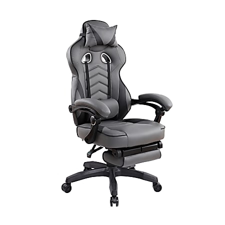 Techni Mobili Gaming Racing Style Fully Reclining Executive Office Chair With Footrest, Black/Gray, Total Qty 1