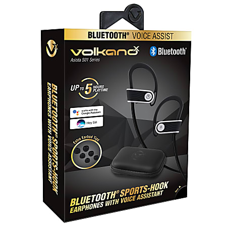 Volkano Asista S01 Sports-Hook Bluetooth® Earphones With Voice Assistant, Black, VK-1103-S01-BK 