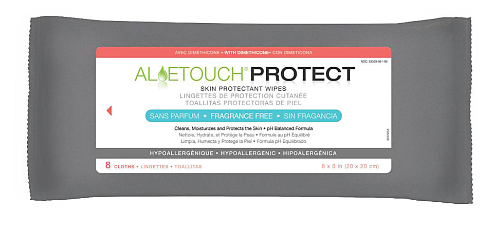 Medline Aloetouch PROTECT Dimethicone Skin Protectant Wipes, 8 Wipes Per Pack, Case Of 30 Packs