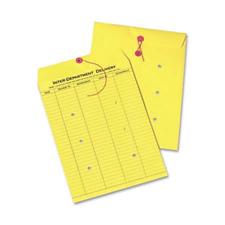 Quality Park® Interdepartment Envelopes, 10" x 13", Button & String Closure, Yellow, Box Of 100