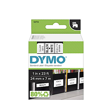 DYMO® D1 53713 Black-On-White Tape, 1" x 23'