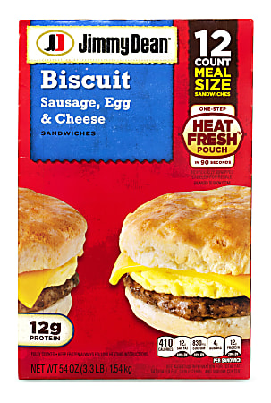 Jimmy Dean Sausage, Egg and Cheese Biscuit Breakfast Sandwiches, 54.08 Oz, Pack Of 12 Sandwiches