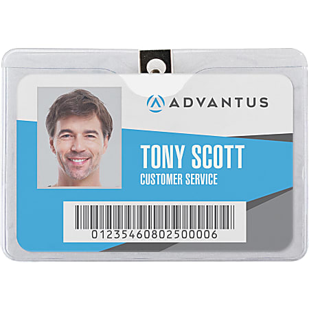 Advantus Horizontal Badge Holder with Clip - 4&quot; x 3&quot; - Vinyl - 50 / Pack - Clear
