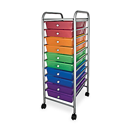 Office Depot® Brand 10-Drawer Organizer With Casters, 37 1/2"H x 15 1/2"W x 13"D, Multicolor