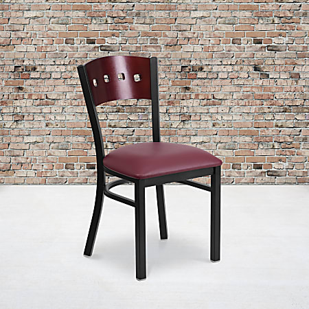 Flash Furniture Decorative 4 Square-Back Metal/Vinyl Restaurant Accent Chair, Burgundy/Mahogany/Black