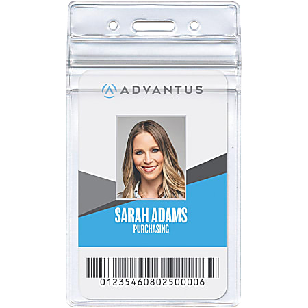 Advantus Vertical Re-sealable Badge Holders, 2 5/8" x 3 3/4", Clear, Pack Of 50