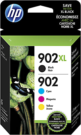 HP 902XL/902 High-Yield Black And Cyan, Magenta, Yellow Ink Cartridges, Pack Of 4, T0A39AN
