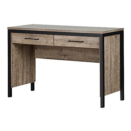 South Shore Munich Desk With Drawers, Matte Black/Weathered Oak