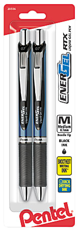 Pentel® EnerGel™ NV LiquidGel Rollerball Pens, Needle Point, 0.7 mm, Assorted Barrels, Black Ink, Pack Of 2