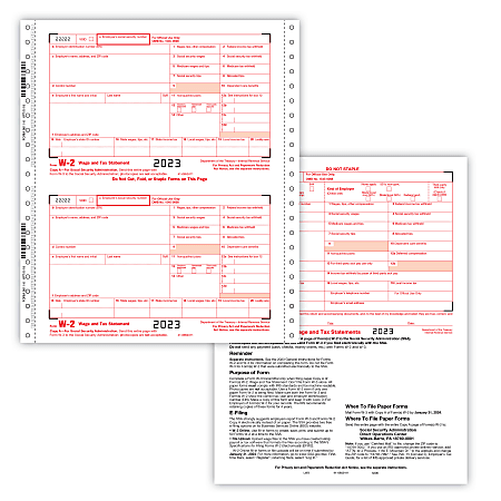 ComplyRight® W-2 Tax Forms Set, 6-Part, 2-Up, Employer’s Copies A, 1/D, B, C, 2, 1/D, 1-Wide, Continuous, 9" x 11", Pack Of 100 Forms