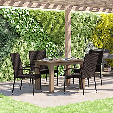 Flash Furniture Maxim Indoor/Outdoor Wicker Dining Chairs, Espresso, Set Of 4 Chairs