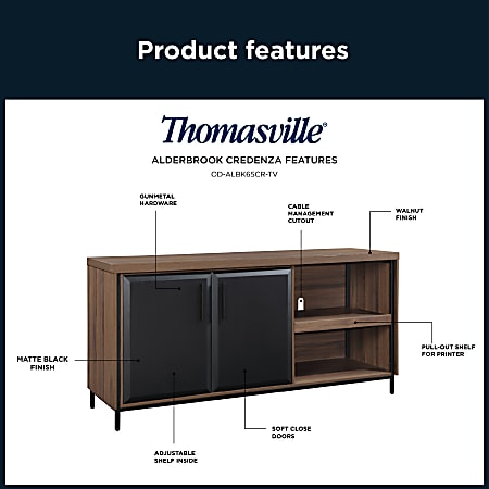 Thomasville Alderbrook 65 W Credenza WalnutMatte Black - Office Depot