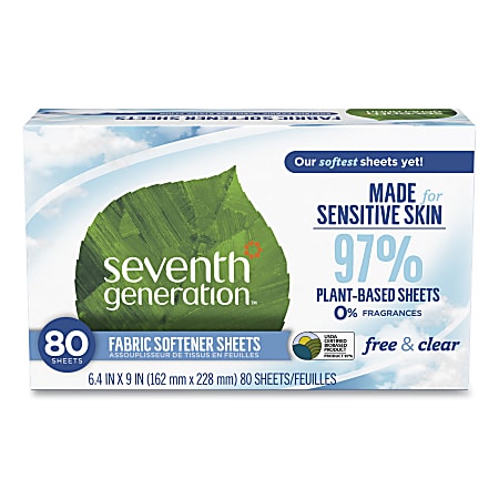 Seventh Generation® Natural Fabric Softener Sheets, Unscented, 80 Sheets/Box, 4/Carton