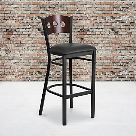 Flash Furniture Decorative Metal/Vinyl Restaurant Barstool With 3 Circle Back, Walnut/Black