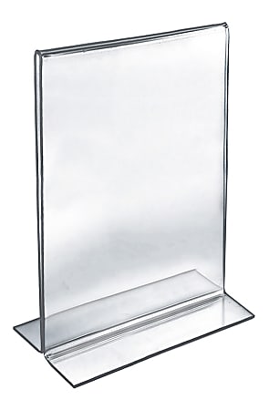 Azar Displays Double-Foot 2-Sided Acrylic Vertical Sign Holders, 11" x 14", Clear, Pack Of 10 Holders
