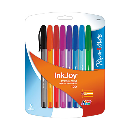 Paper Mate® InkJoy 100 Stick Pens, Medium Point, 1.0 mm, Translucent  Assorted Barrels, Assorted Ink Colors, Pack Of 8 Pens