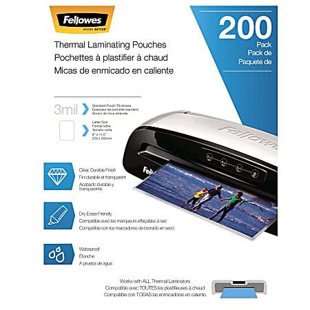Fellowes® Thermal Laminating Pouches, Letter, 3 mil, 11