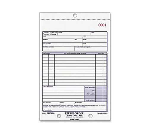 Rediform 3-part Carbonless Repair Order Book - 50 Sheet(s) - 3 PartCarbonless Copy - 5 1/2" x 7 7/8" Sheet Size - Assorted Sheet(s) - 1 Each