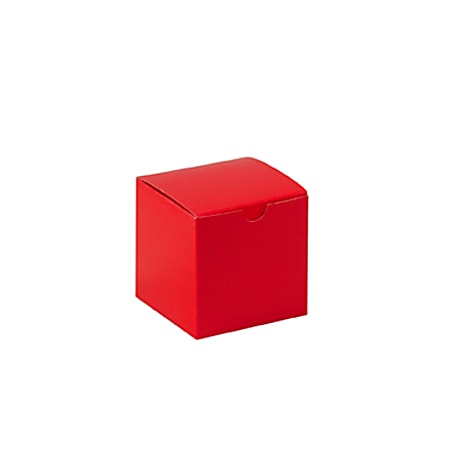 Partners Brand Holiday Red Gift Boxes 4" x 4" x 4", Case of 100