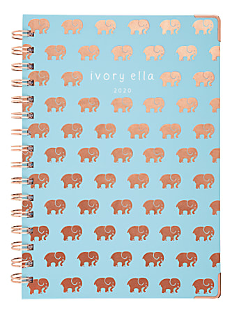 Cambridge® Ivory Ella Elephant Parade Weekly/Monthly Hardcover Planner, 5-1/2" x 8-1/2", Blue, January to December 2020, 6234-200