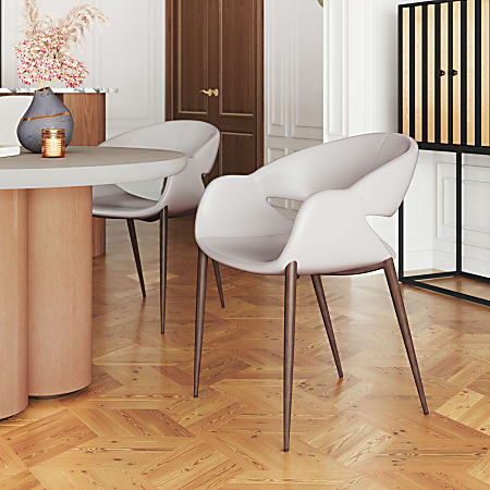 Zuo Limay Dining Accent Chairs, Beige/Walnut, Set Of 2 Chairs