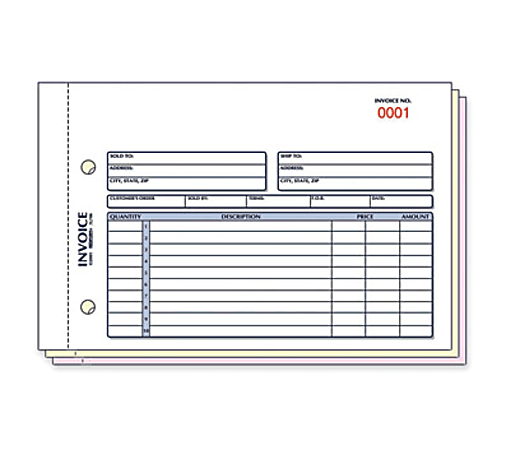 Rediform Carbonless Invoices - 50 Sheet(s) - 3 PartCarbonless Copy - 7 7/8" x 5 1/2" Sheet Size - 2 Columns per Sheet - Assorted Sheet(s) - Blue, Red Print Color - 1 / Each
