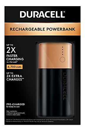 Duracell® Mobile Rechargeable Powerbank, 2 Day, 6700 mAh, Pack of 1