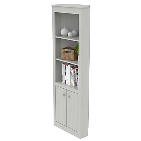 Inval 70 H 5 Shelf Corner Bookcase With 2 Doors Washed Oak