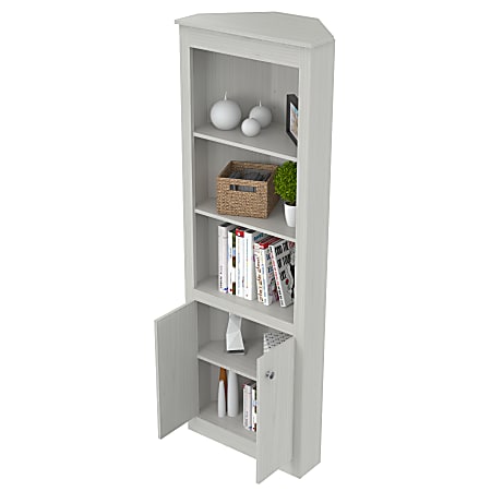 Inval 70 H 5 Shelf Corner Bookcase With 2 Doors Washed Oak