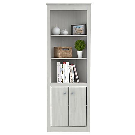 Inval 70"H 5-Shelf Corner Bookcase With 2-Doors, Washed Oak