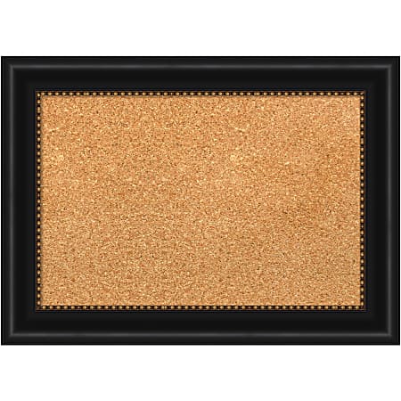 Amanti Art Non-Magnetic Cork Bulletin Board, 22" x 16", Natural, Manhattan Black Plastic Frame