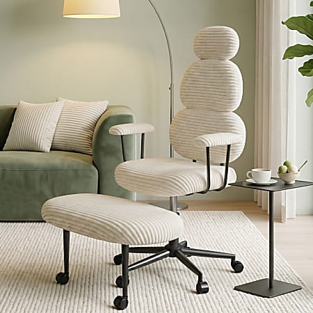 Pinmoco Cloud Stack Ergonomic Fabric Modern Big &amp; Tall Office Chair with Ottoman, Beige