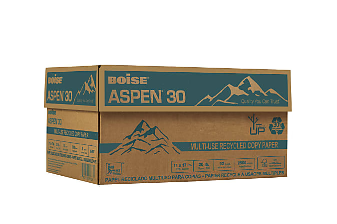 Boise® ASPEN® 30 Multi-Use Printer & Copier Paper, Ledger Size (11" x 17"), Ream Of 500 Sheets, 92 (U.S.) Brightness, 20 Lb, 30% Recycled, FSC® Certified, White
