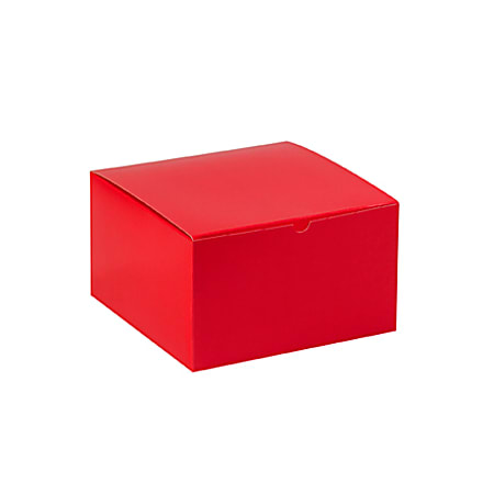 Partners Brand Holiday Red Gift Boxes 10" x 10" x 6", Case of 50