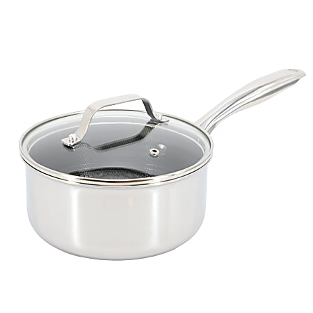 Oster Modessa Stainless Steel Nonstick Triply Saucepan And Lid With Honeycomb Design, 2.5 Qt, Silver